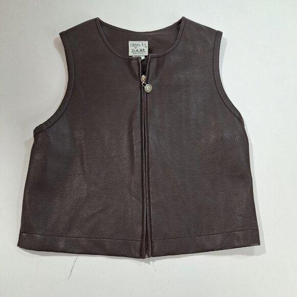 Objects D’Art Brown Pleather & Knit Vest Size Med 90s Artsy Vintage Made in USA - Picture 8 of 16